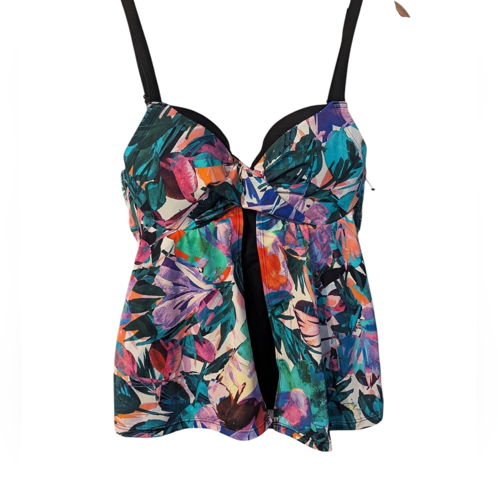 SWIMSUITS FOR ALL Flyaway Tankini Top Size 8 Tropical Print - Picture 2 of 7